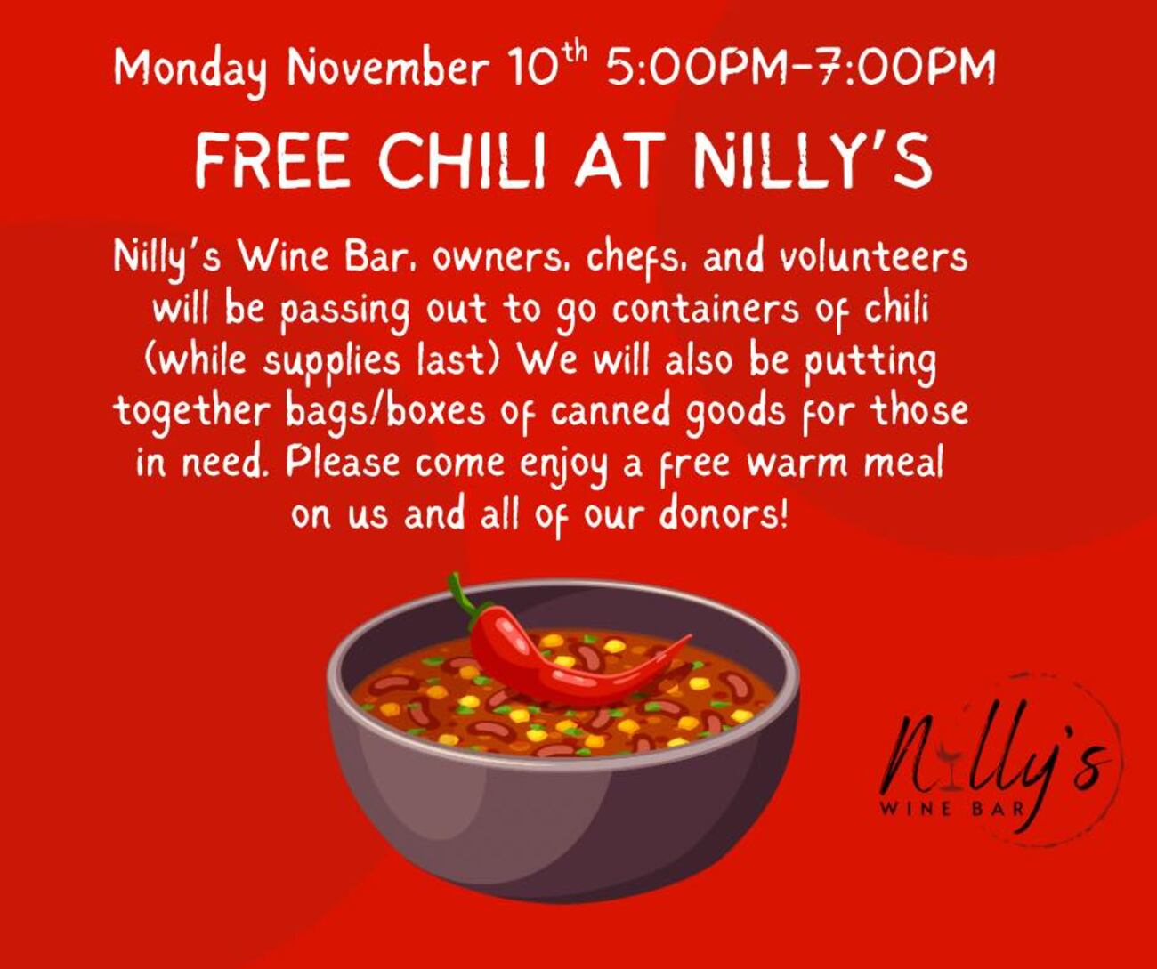 Nilly Nilly’s Wine Bar Food Drive and Community Give Back