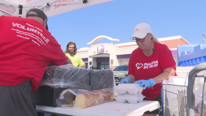 Between 20 and 30 people work around the clock cooking and packing food to send to different...