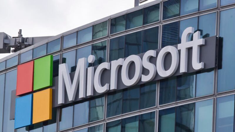 This April 12, 2016 file photo shows the Microsoft logo in Issy-les-Moulineaux, outside Paris,...