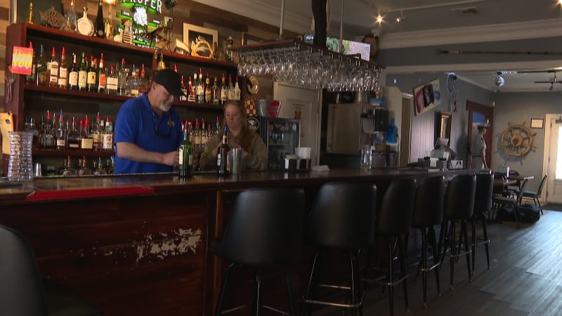 Behind the bar at No Name Lounge and Bayside Bistro.