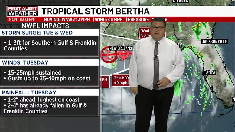 Meteorologist Jordan Smith tracks the latest information on Tropical Storm Bertha