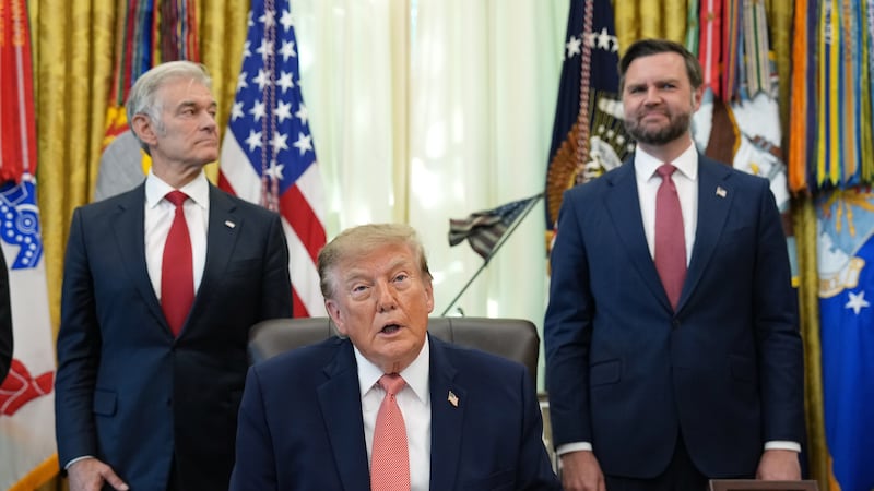 President Donald Trump speaks in the Oval Office of the White House, Tuesday, Oct. 20, 2026,...