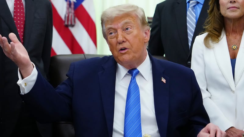FILE -- President Donald Trump speaks in the Oval Office of the White House, Wednesday, June...