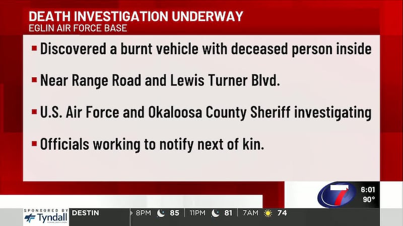 The U.S. Air Force Office of Special Investigations and the Okaloosa County Sheriff’s Office...